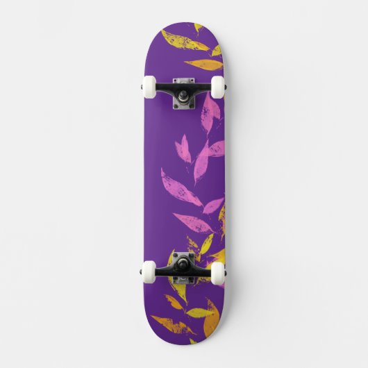 Floral Pink Purple Yellow Autumn Leaf  Skateboard (Vorderseite)