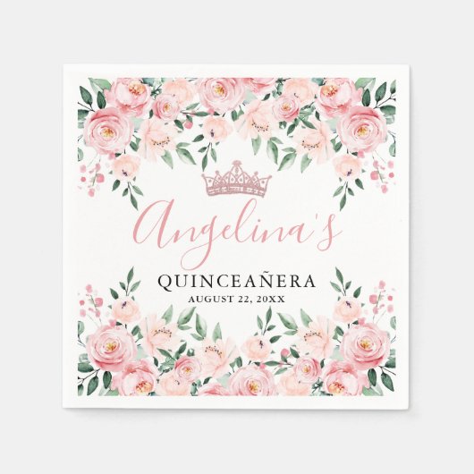 Floral Pink Quinceañera Serviette (Vorderseite)