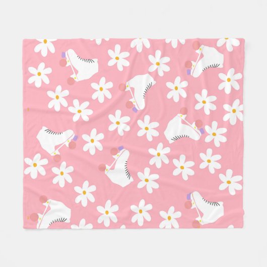 Floral Pink Roller Skate Roller Skaten Fleecedecke (Vorderseite (Horizontal))