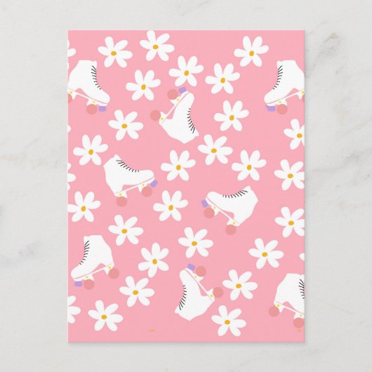 Floral Pink Roller Skate Roller Skaten Postkarte (Vorderseite)