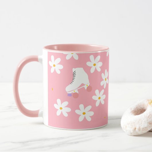 Floral Pink Roller Skate Roller Skaten Tasse (Mit Donut)