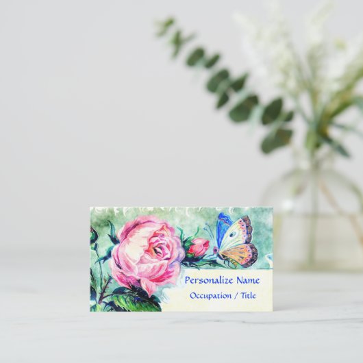 Floral Pink Rose Butterfly Farbe Visitenkarte (Stehend Vorderseite)