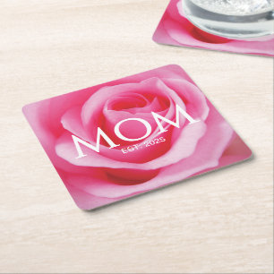Floral Pink Rose Geschenk für neue Mütter Mutter e Rechteckiger Pappuntersetzer