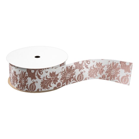 Floral Pink Rose Gold Weiße Metallic Gefallen Gesc Ripsband (Spule)
