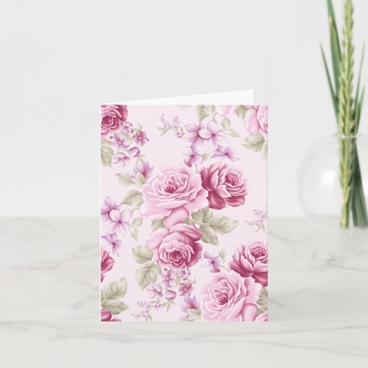 Floral Pink Rose Pattern Flower Note Card Dankeskarte (Vorderseite)