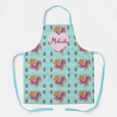 Floral Pink Rose Roses Pattern Aqua Womans Name Schürze (Vorderseite)