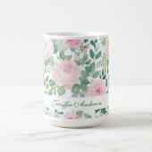 Floral Pink Rose with Custom Name Kaffeetasse (Mittel)