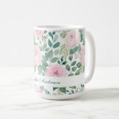 Floral Pink Rose with Custom Name Kaffeetasse (VorderseiteRechts)
