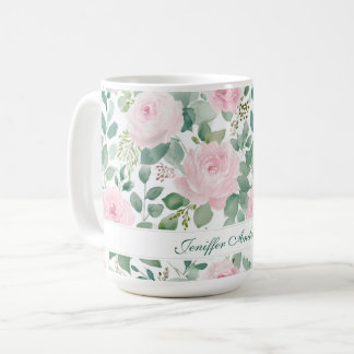 Floral Pink Rose with Custom Name Kaffeetasse
