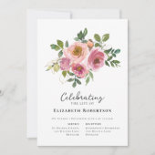 Floral Pink Roses Beerdigung Einladung (Vorderseite)