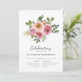 Floral Pink Roses Beerdigung Einladung (Stehend Vorderseite)