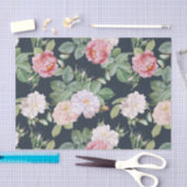 Floral Pink Roses Blätter Schmetterlinge Dunkelgra Seidenpapier (Handwerk)
