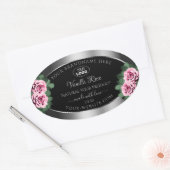 Floral Pink Roses Silver Black Product Labels Logo Ovaler Aufkleber (Umschlag)