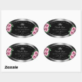 Floral Pink Roses Silver Black Product Labels Logo Ovaler Aufkleber (Blatt)