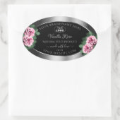 Floral Pink Roses Silver Black Product Labels Logo Ovaler Aufkleber (Tasche)