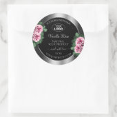 Floral Pink Roses Silver Black Product Labels Logo Runder Aufkleber (Tasche)