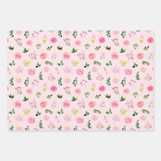 Floral Pink Roses with Foliage Geschenkpapier Set (Vorderseite 2)