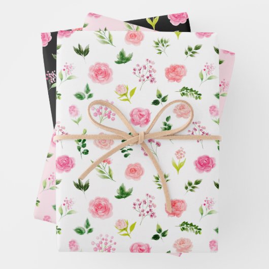 Floral Pink Roses with Foliage Geschenkpapier Set (Beispiel)
