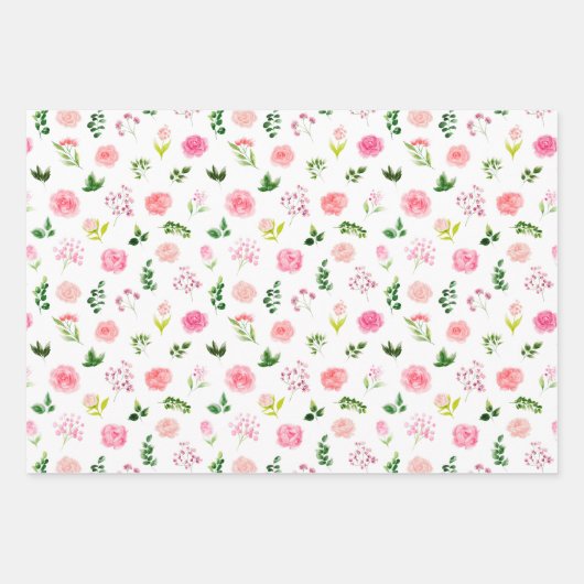 Floral Pink Roses with Foliage Geschenkpapier Set (Vorderseite)