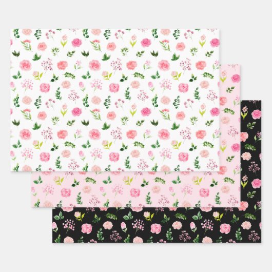 Floral Pink Roses with Foliage Geschenkpapier Set (Set)