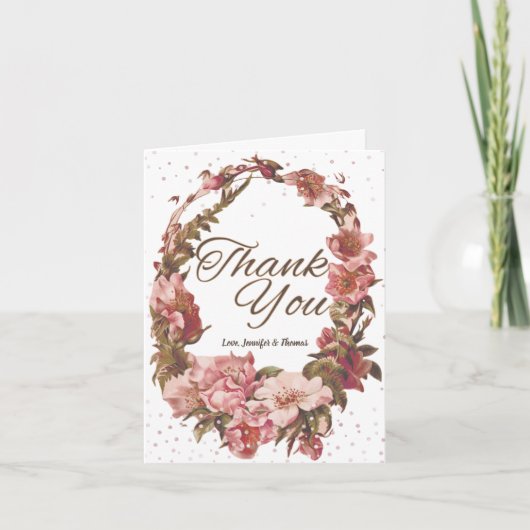 Floral Pink Rustikal Dankeskarte (Vorderseite)