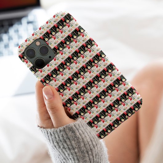 Floral Pink, schwarz und weiß Horizontal Streifen Case-Mate iPhone Hülle