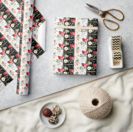 Floral Pink, schwarz und weiß Streifen Vintag Geschenkpapier