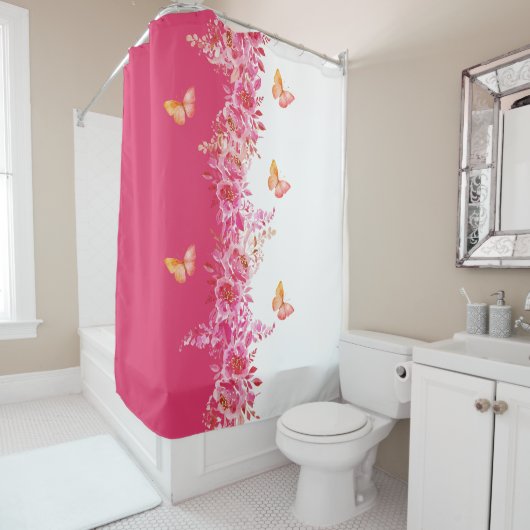 Floral Pink Shower Curtain with Graceful Butterfly Duschvorhang (Beispiel)