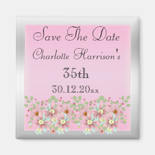 Floral Pink & Silver 35. Magnet