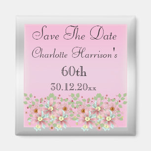 Floral Pink & Silver 60. Magnet