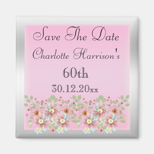 Floral Pink & Silver 60. Magnet (Vorne)