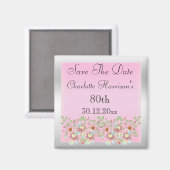 Floral Pink & Silver 80. Magnet (Vorderseite/Rückseite)