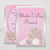 Floral Pink & Silver Mütter Tag Brunch Einladung (Vorne/Hinten)