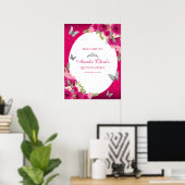 Floral Pink Silver Tiara Butterfly Quinceañera Poster (Heimbüro)
