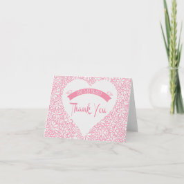 Floral Pink Thank You Heart Lovebirds Wedding Dankeskarte