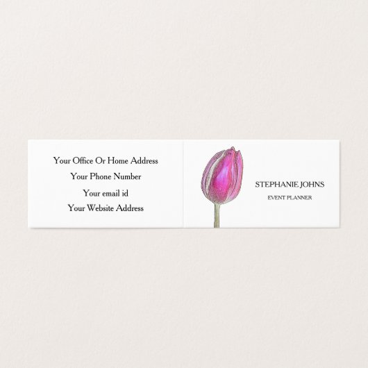 Floral Pink Tulips Hochzeitsweiße Eventplaner Visitenkarten (Außenseite Aufgefaltet)
