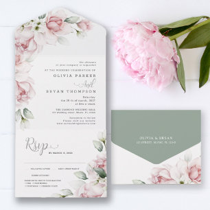 Floral Pink   Watercolor All in One Wedding Invite Einladung