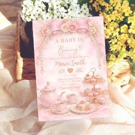 floral pink watercolor baby shower tea coquette in einladung