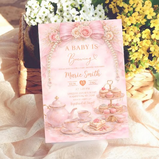 floral pink watercolor baby shower tea coquette in einladung