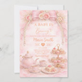 floral pink watercolor baby shower tea coquette in einladung (Vorderseite)