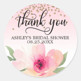 Floral Pink Watercolor Brautparty Vielen Dank Runder Aufkleber