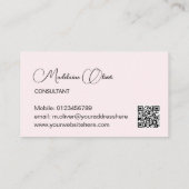 Floral Pink White Modern Elegante Feminine QR Code Visitenkarte (Rückseite)