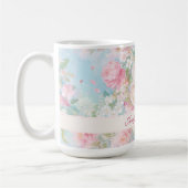 Floral Pink & White Roses with Custom Name Kaffeetasse (Links)