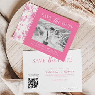 Floral Pink White Toile De Jouy Foto Save The Date