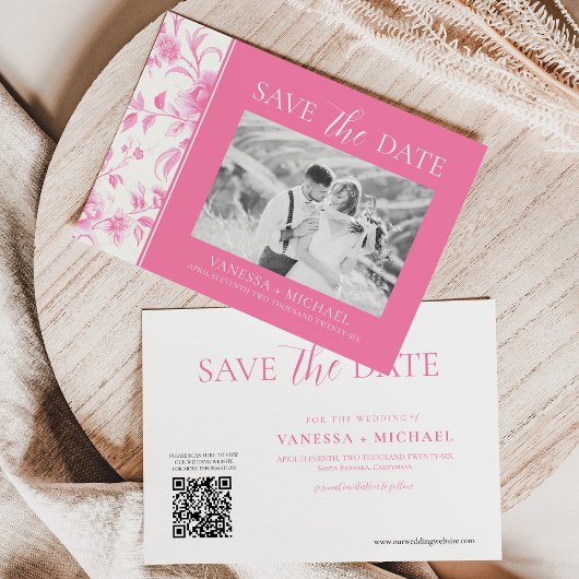 Floral Pink White Toile De Jouy Foto Save The Date