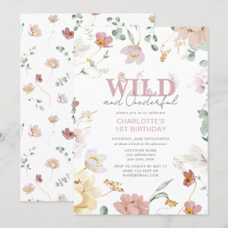 Floral Pink Wild & Onederful Girl 1. Geburtstag Einladung