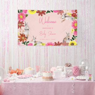 Floral Pinke Hasen Baby Shower Party Banner