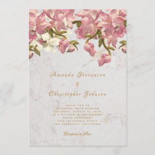 Floral Pinke und Weiße Orchideenmarmor Schrift Hoc Einladung