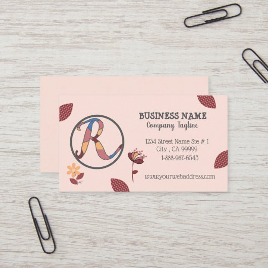 Floral Pinky Peach Business Card mit Logo Visitenkarte (Vorderseite/Rückseite Beispiel)