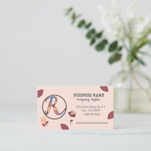 Floral Pinky Peach Business Card mit Logo Visitenkarte (Stehend Vorderseite)